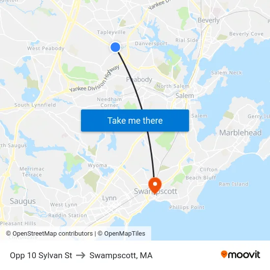 Opp 10 Sylvan St to Swampscott, MA map