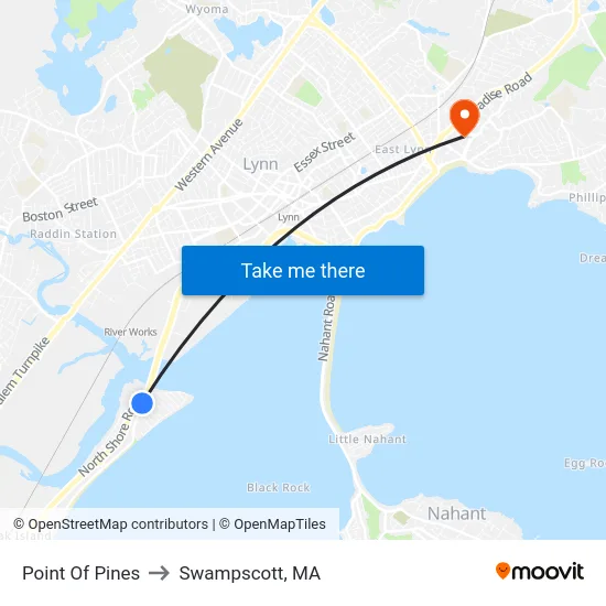 Point Of Pines to Swampscott, MA map