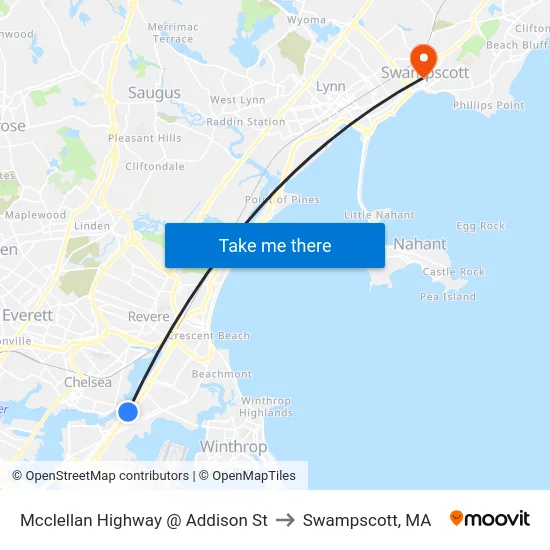 Mcclellan Highway @ Addison St to Swampscott, MA map