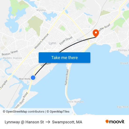 Lynnway @ Hanson St to Swampscott, MA map