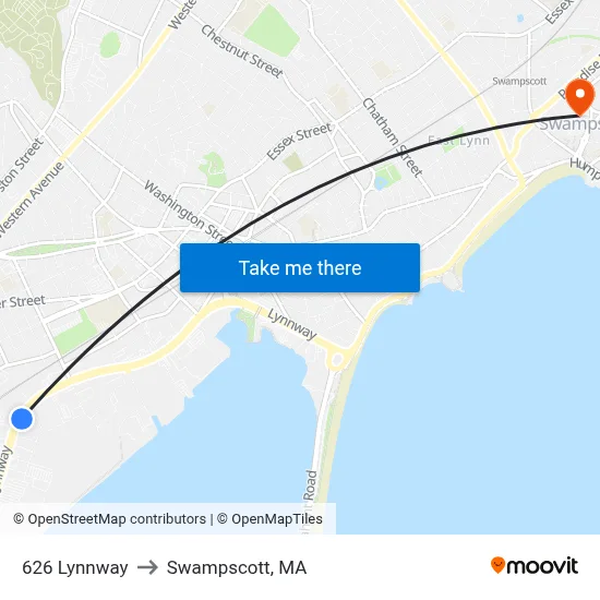 626 Lynnway to Swampscott, MA map