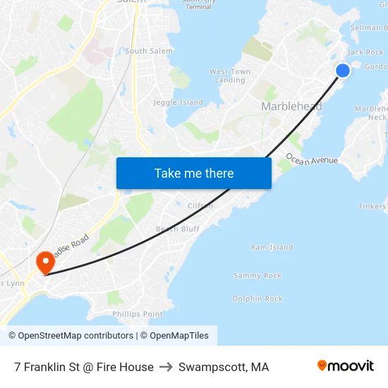 7 Franklin St @ Fire House to Swampscott, MA map