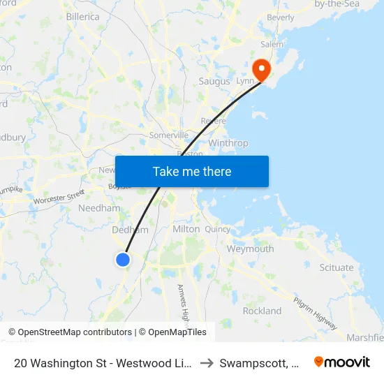 20 Washington St - Westwood Line to Swampscott, MA map