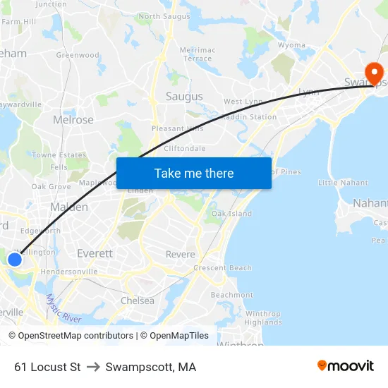 61 Locust St to Swampscott, MA map