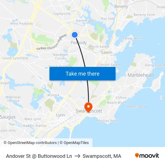 Andover St @ Buttonwood Ln to Swampscott, MA map