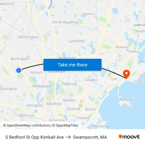 S Bedford St Opp Kimball Ave to Swampscott, MA map