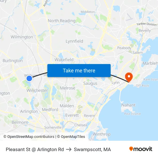 Pleasant St @ Arlington Rd to Swampscott, MA map