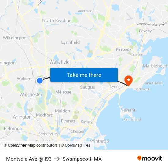 Montvale Ave @ I93 to Swampscott, MA map