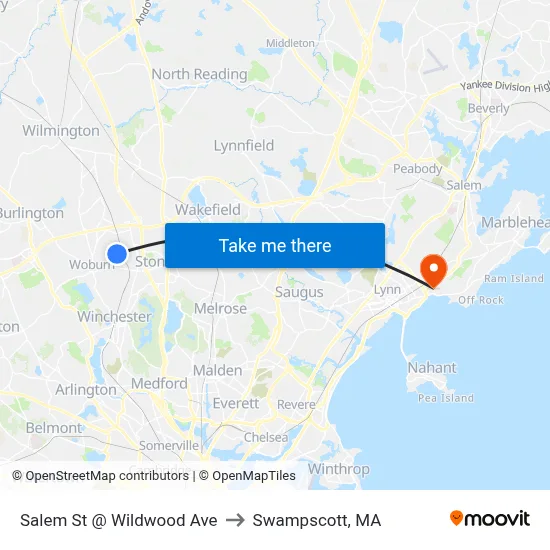 Salem St @ Wildwood Ave to Swampscott, MA map