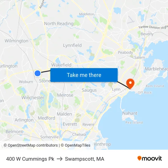 400 W Cummings Pk to Swampscott, MA map
