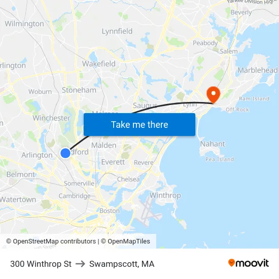 300 Winthrop St to Swampscott, MA map