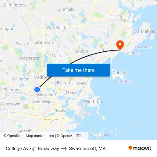 College Ave @ Broadway to Swampscott, MA map