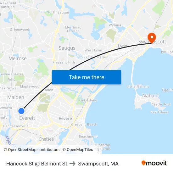 Hancock St @ Belmont St to Swampscott, MA map