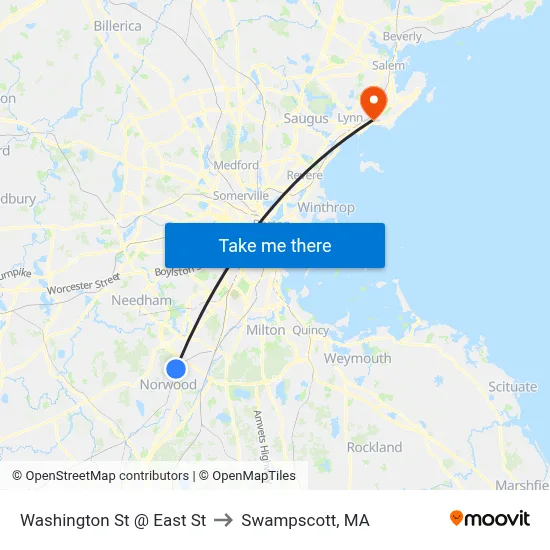 Washington St @ East St to Swampscott, MA map