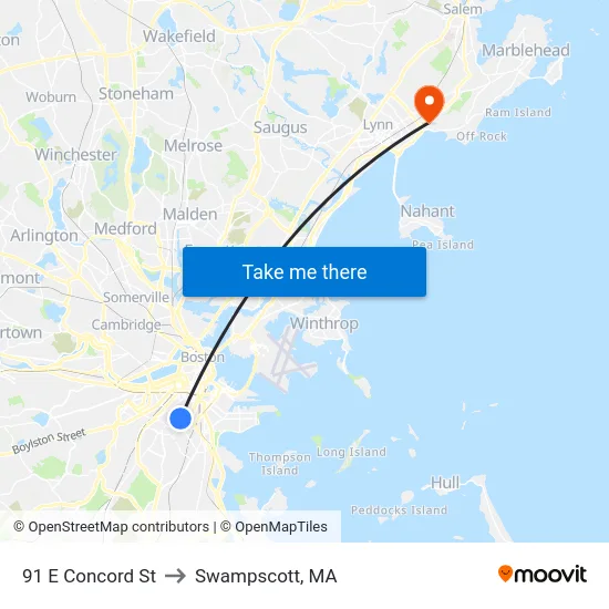 91 E Concord St to Swampscott, MA map