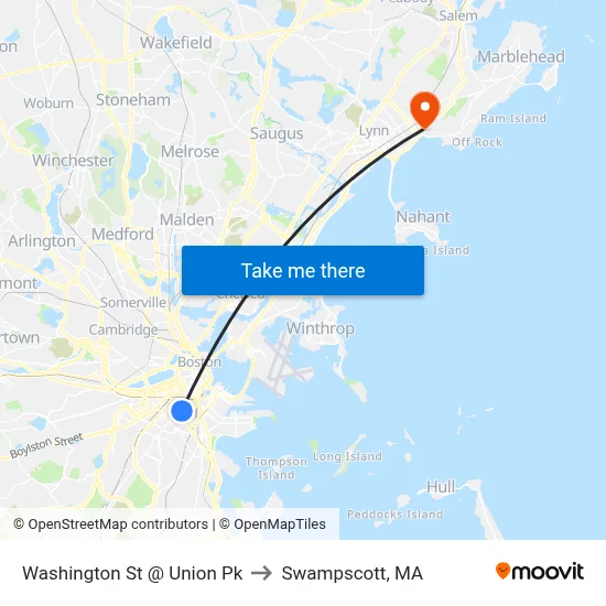 Washington St @ Union Pk to Swampscott, MA map