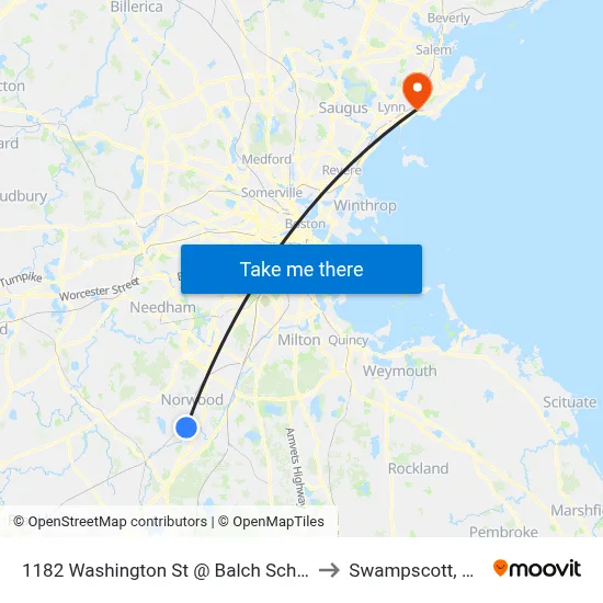 1182 Washington St @ Balch School to Swampscott, MA map