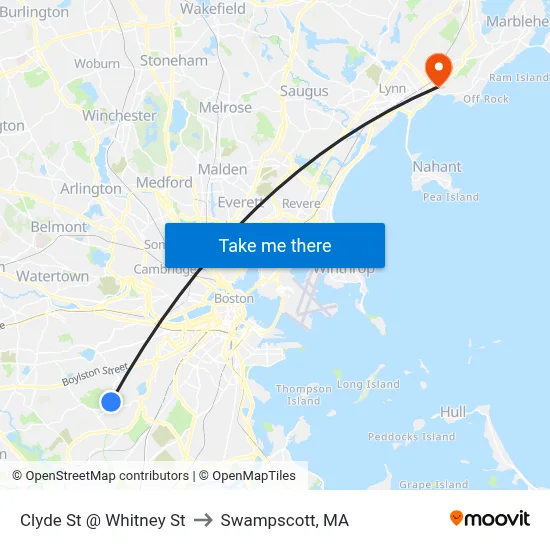 Clyde St @ Whitney St to Swampscott, MA map