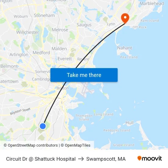 Circuit Dr @ Shattuck Hospital to Swampscott, MA map