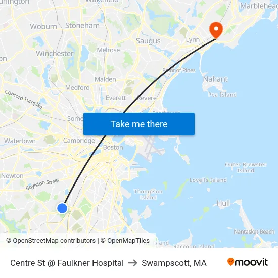 Centre St @ Faulkner Hospital to Swampscott, MA map