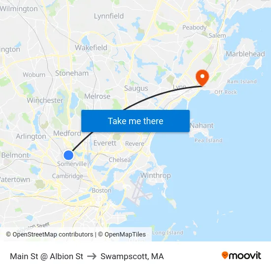 Main St @ Albion St to Swampscott, MA map