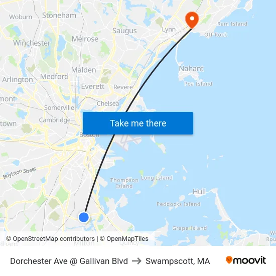 Dorchester Ave @ Gallivan Blvd to Swampscott, MA map