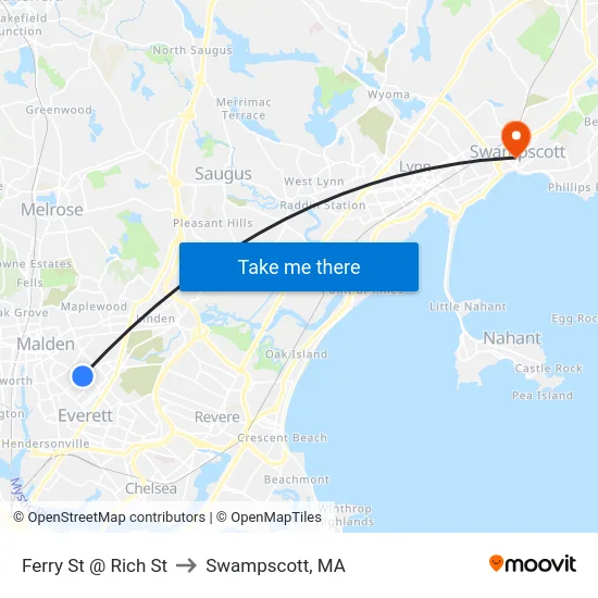 Ferry St @ Rich St to Swampscott, MA map