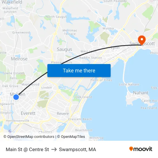 Main St @ Centre St to Swampscott, MA map