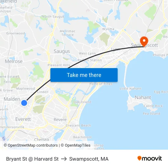 Bryant St @ Harvard St to Swampscott, MA map