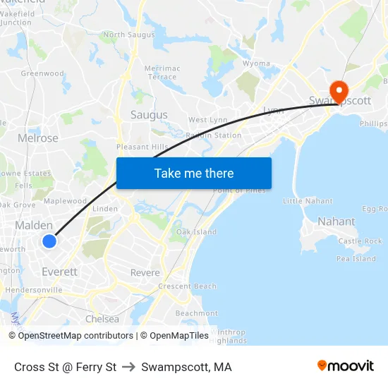 Cross St @ Ferry St to Swampscott, MA map