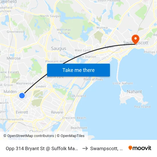 Opp 314 Bryant St @ Suffolk Manor to Swampscott, MA map