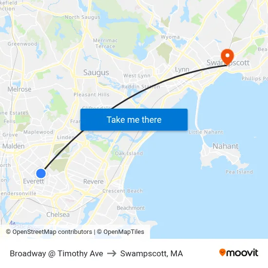 Broadway @ Timothy Ave to Swampscott, MA map