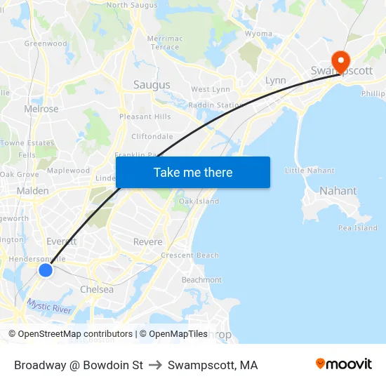 Broadway @ Bowdoin St to Swampscott, MA map
