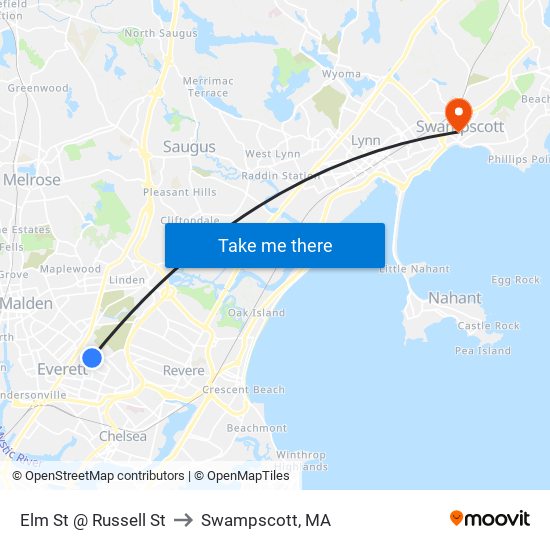 Elm St @ Russell St to Swampscott, MA map