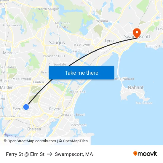 Ferry St @ Elm St to Swampscott, MA map