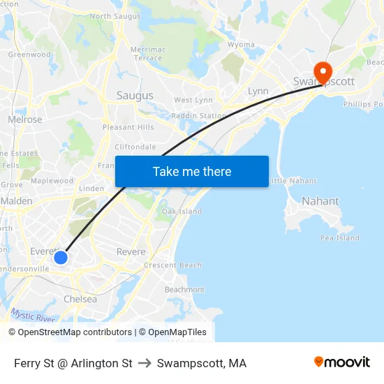 Ferry St @ Arlington St to Swampscott, MA map