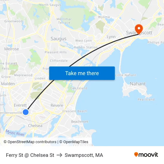 Ferry St @ Chelsea St to Swampscott, MA map