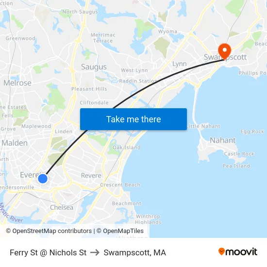 Ferry St @ Nichols St to Swampscott, MA map