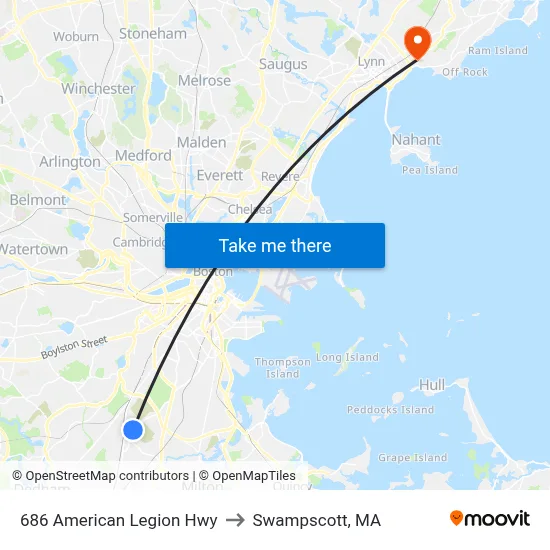 686 American Legion Hwy to Swampscott, MA map