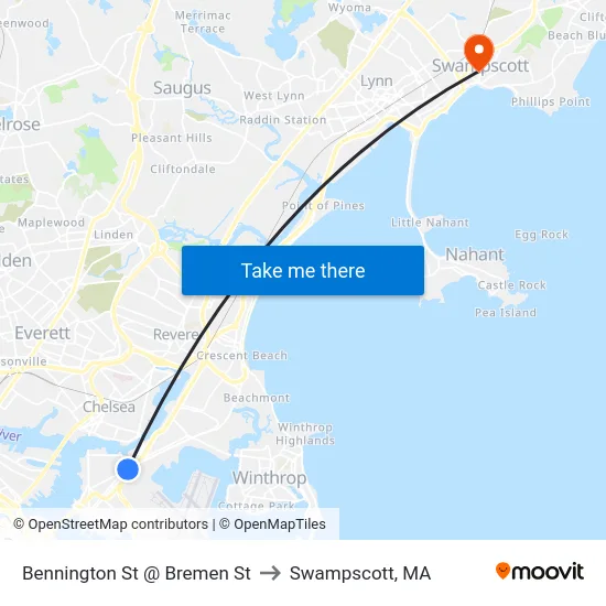 Bennington St @ Bremen St to Swampscott, MA map