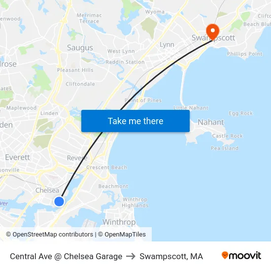 Central Ave @ Chelsea Garage to Swampscott, MA map