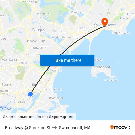 Broadway @ Stockton St to Swampscott, MA map