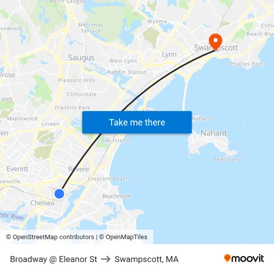 Broadway @ Eleanor St to Swampscott, MA map