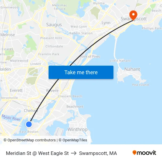 Meridian St @ West Eagle St to Swampscott, MA map