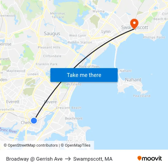 Broadway @ Gerrish Ave to Swampscott, MA map