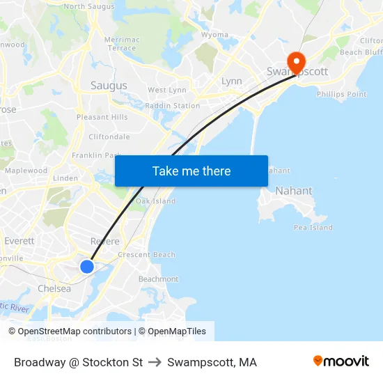 Broadway @ Stockton St to Swampscott, MA map