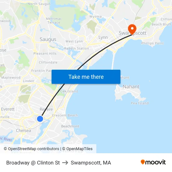 Broadway @ Clinton St to Swampscott, MA map