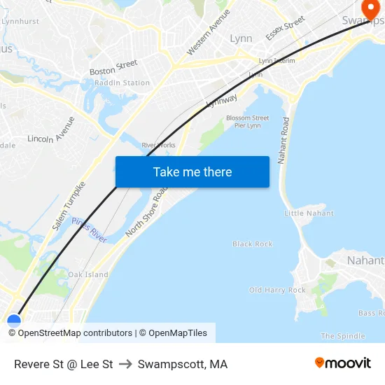 Revere St @ Lee St to Swampscott, MA map