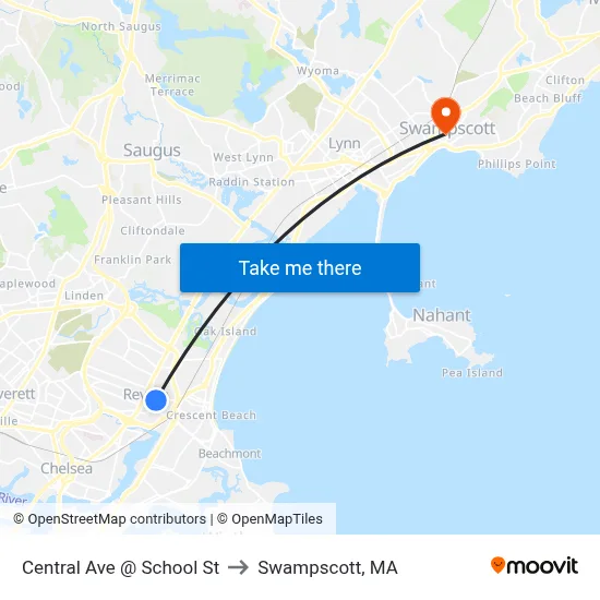 Central Ave @ School St to Swampscott, MA map
