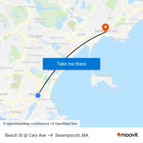 Beach St @ Cary Ave to Swampscott, MA map